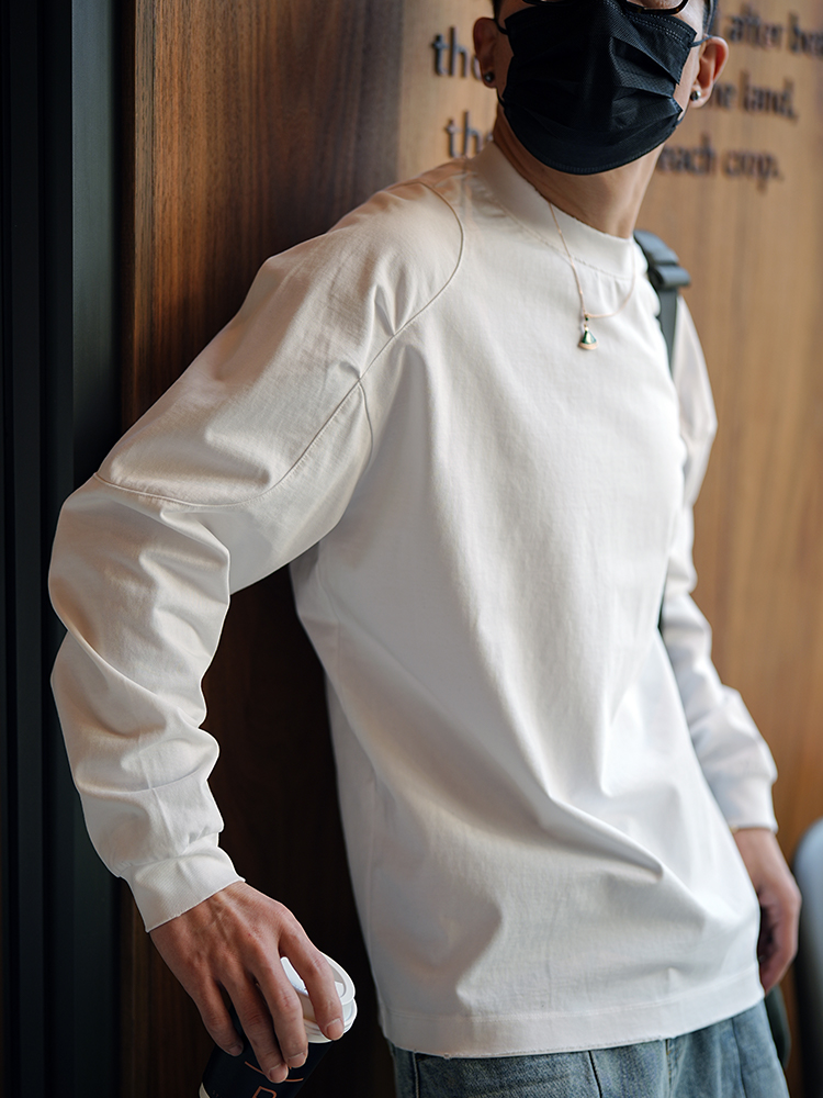 Men's Heavyweight Cotton Raglan Long Sleeve T-Shirt - Original Splicing Design, Minimalist Layered Style for Spring & Autumn Fashion