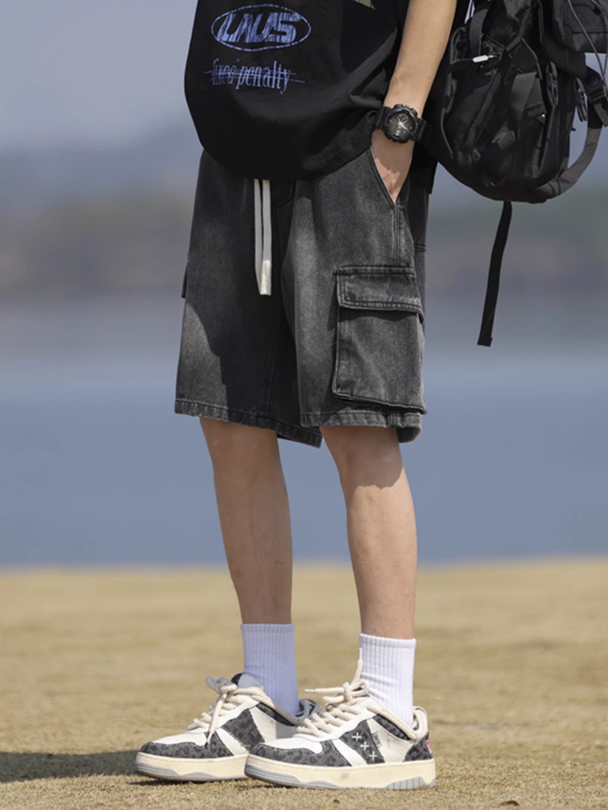 Men's Summer Loose Straight Denim Cargo Shorts - Mid-Length Casual Style for Comfortable Everyday Wear