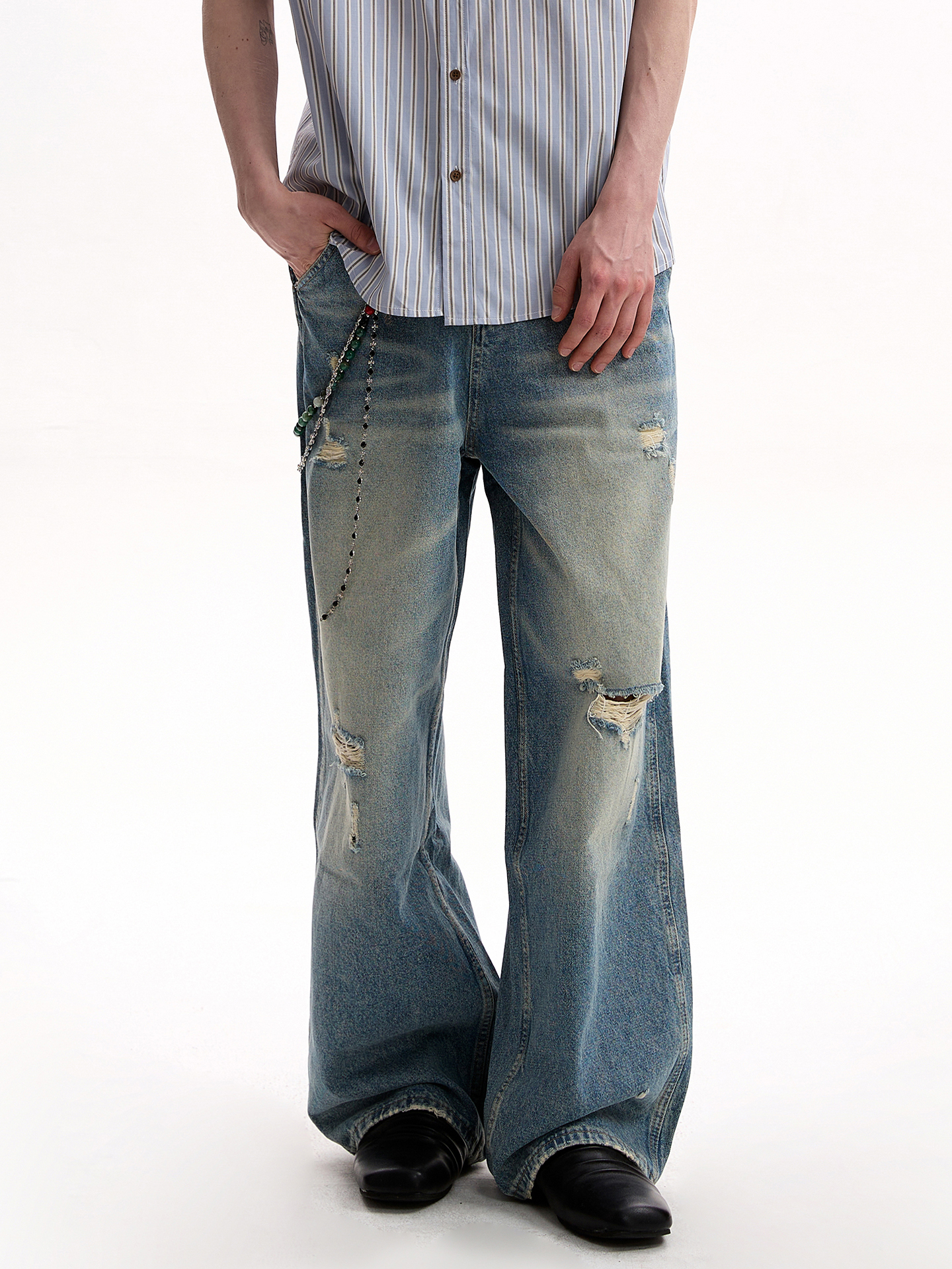 Men's Vintage Distressed Ripped Jeans - American Street Style Slim Fit Straight Leg Cool Pants