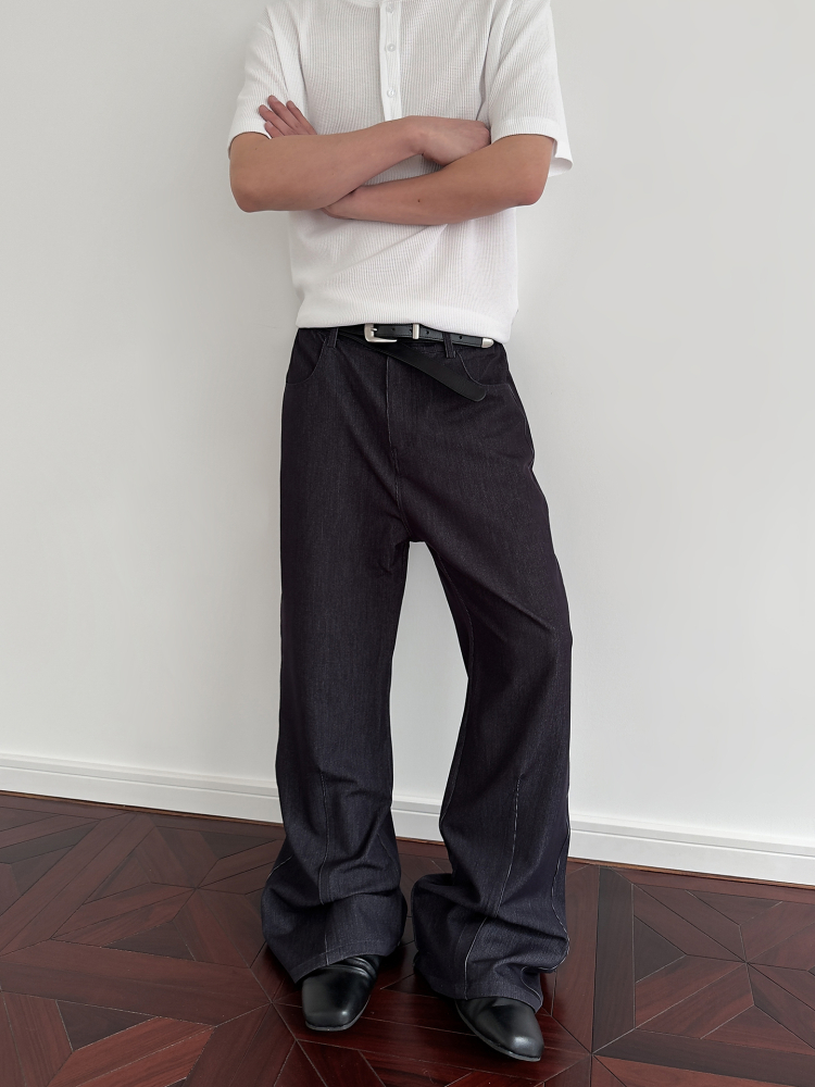 Men's Vintage Inspired Clean Fit Drape Denim Pants - Trendy Straight Leg Slightly Flared Slimming Trousers for a Timeless Look