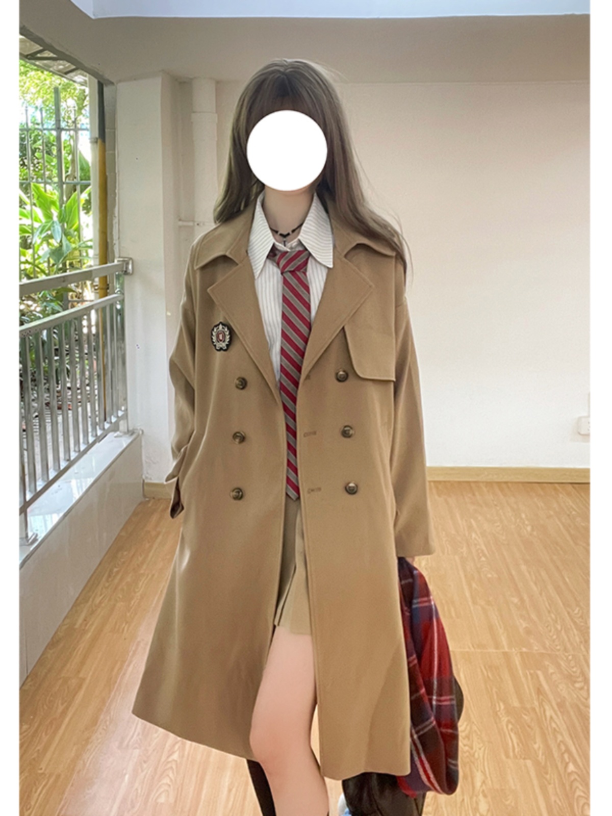Mid-Length Autumn Coat for Women, Pudding Bear JK Uniform Style, High-End British College Wind Trench for Petite Sizes
