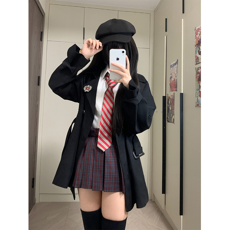 Mid-Length Autumn Coat for Women, Pudding Bear JK Uniform Style, High-End British College Wind Trench for Petite Sizes