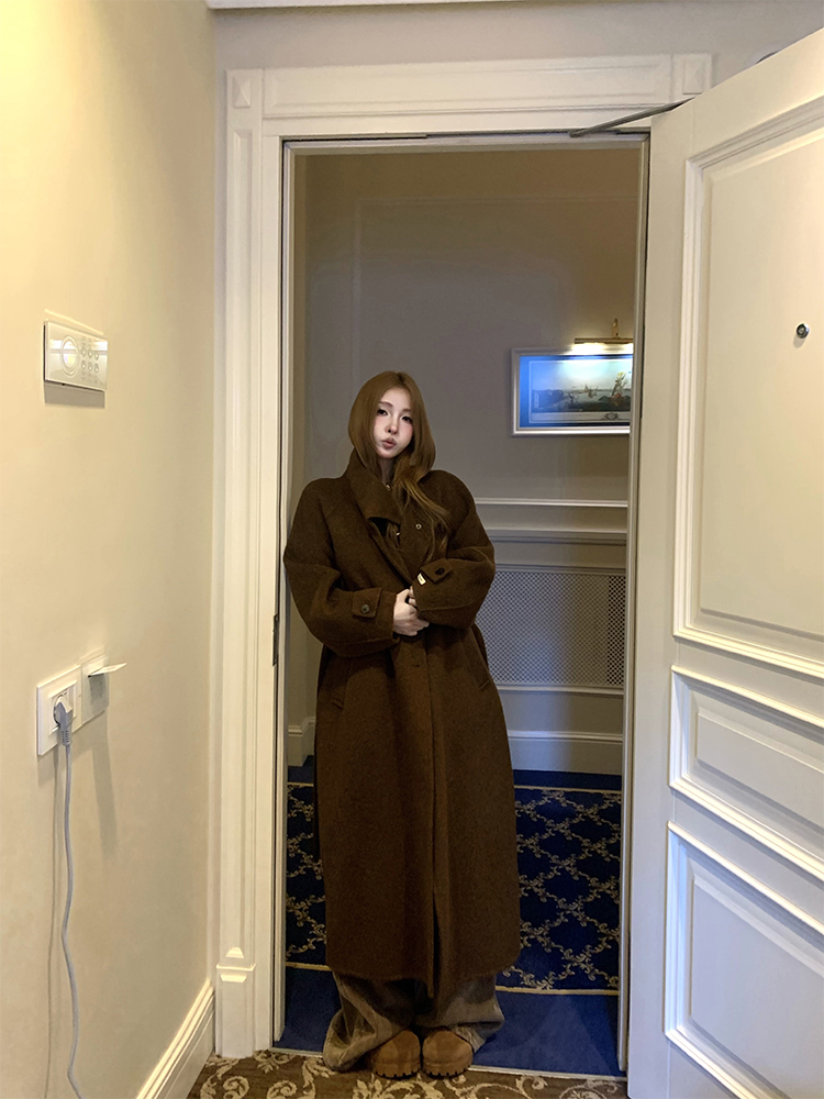 Mid-Length Double-Sided Woolen Coat for Women - Cashmere Blend Waist-Defining Beauty Goddess Style