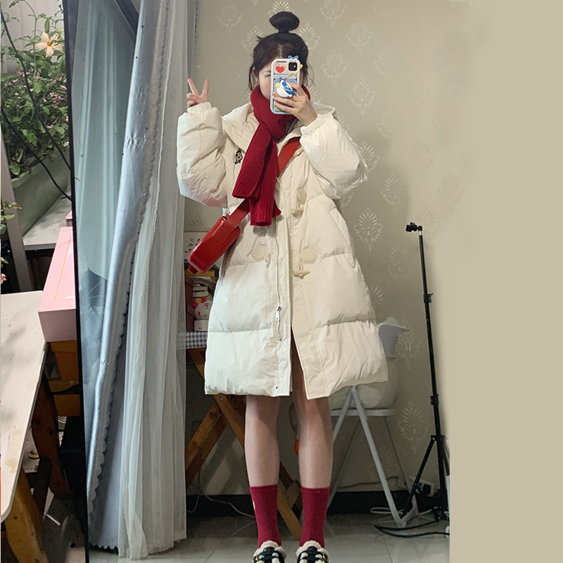 Mid-Length Hooded Toggle Down Jacket for Women - 2025 Winter Coat in Goose Yellow - Trendy and Warm Outerwear