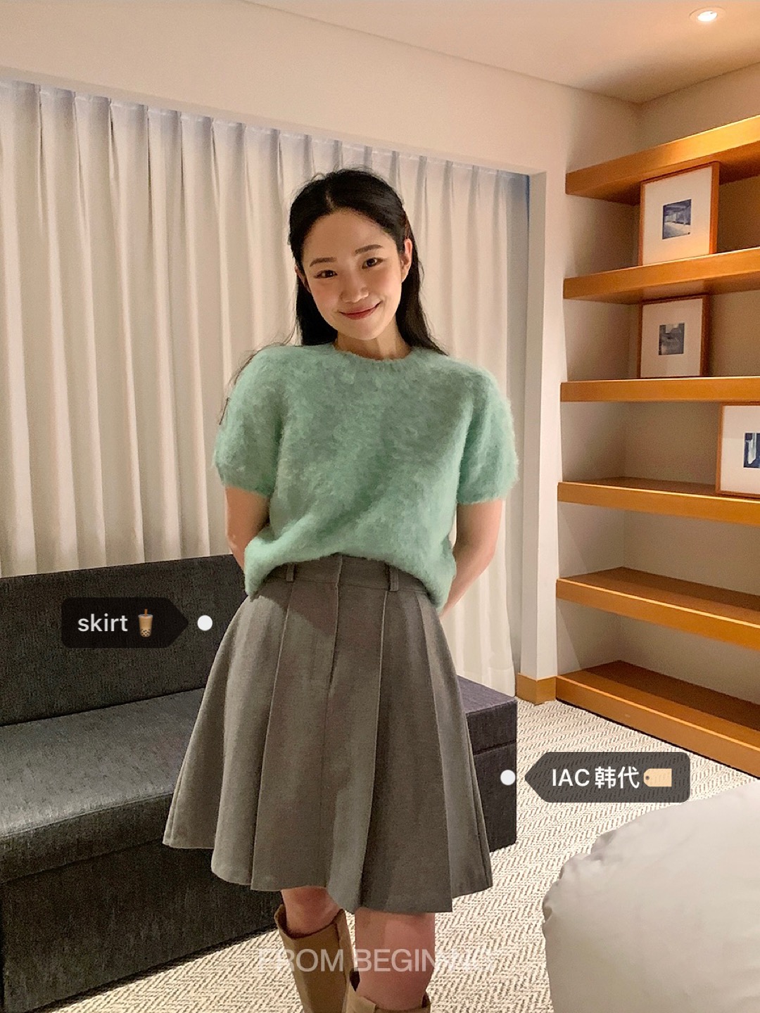 Mid-Length Pleated A-Line Skirt, Super Slimming Wool Blend Midi Skirt, Youthful Korean Style Fashion