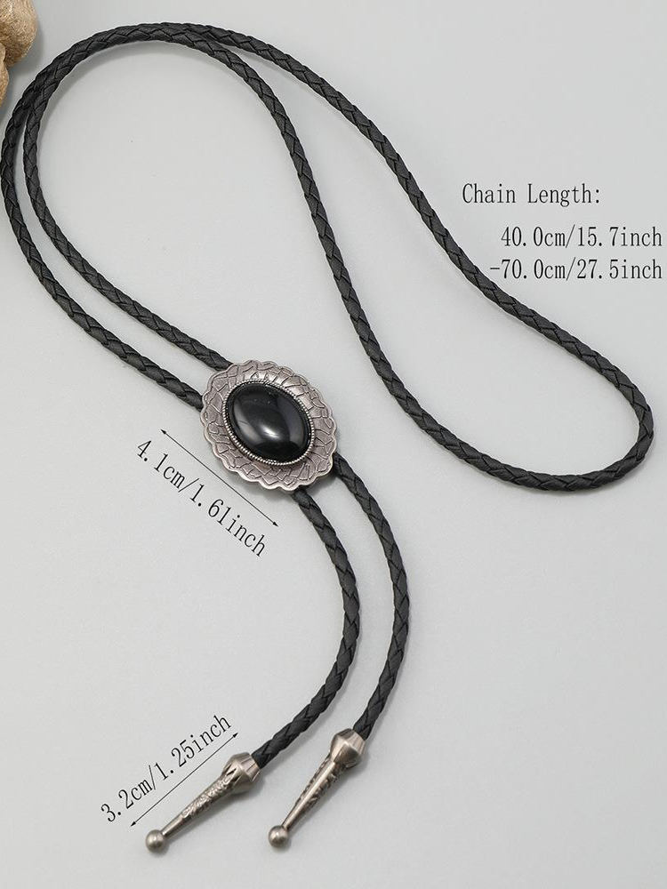 Minimalist Retro Western Cowboy Bow Tie Adjustable Men's Long PU Leather Necklace - Vintage Style Accessory for Unique Looks