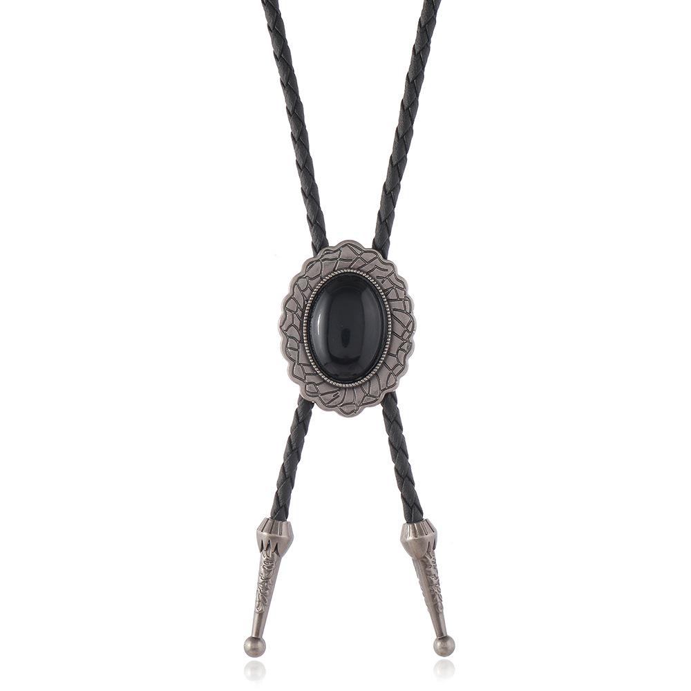 Minimalist Retro Western Cowboy Bow Tie Adjustable Men's Long PU Leather Necklace - Vintage Style Accessory for Unique Looks
