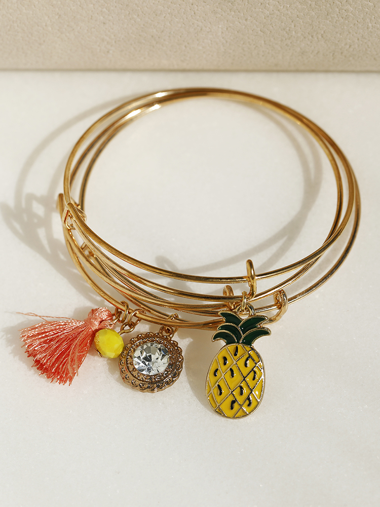 Minimalist Rhinestone Pineapple Tassel Bead Bracelet Set - 3 Playful Detachable Women's Accessories