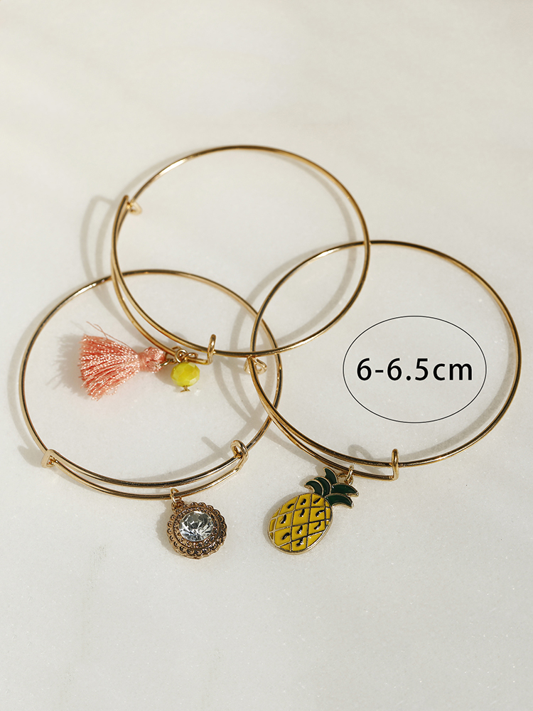 Minimalist Rhinestone Pineapple Tassel Bead Bracelet Set - 3 Playful Detachable Women's Accessories