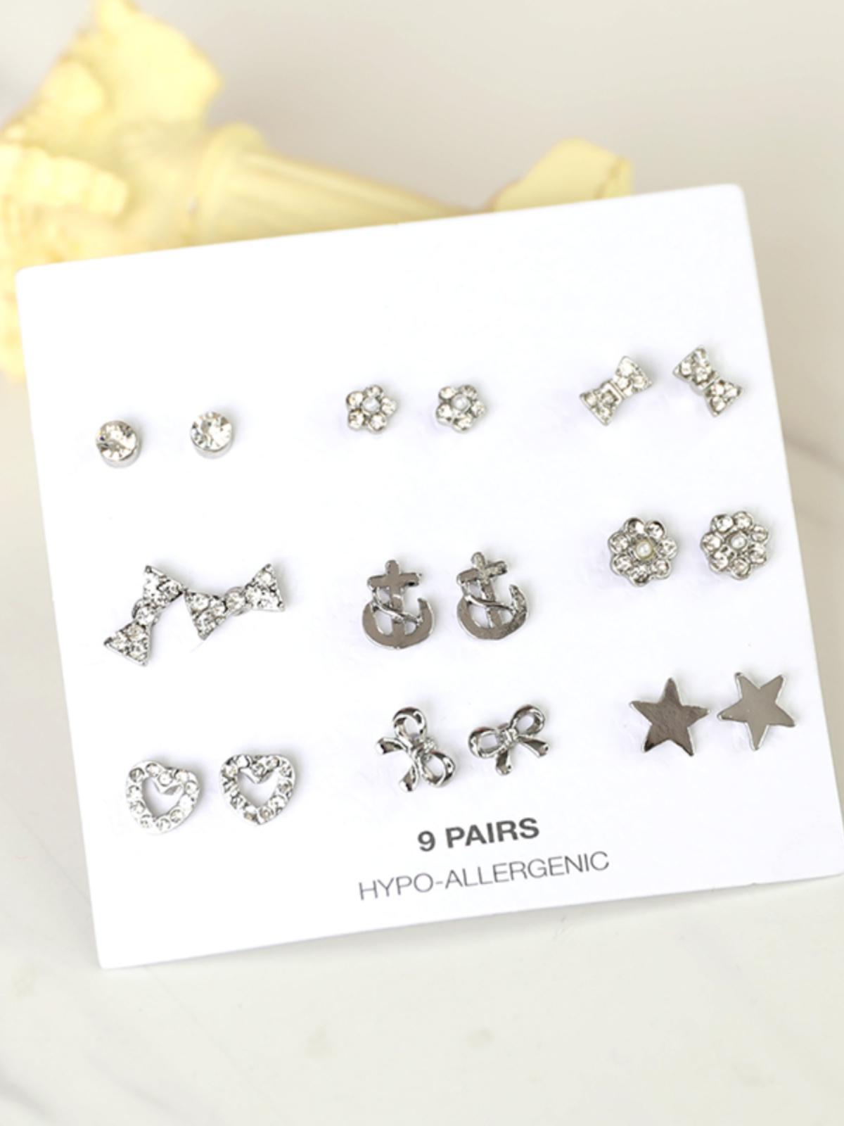 Minimalist Silver-Plated Diamond-Studded Small Earrings Set - 9 Pairs, Elegant and Versatile Jewelry for Women