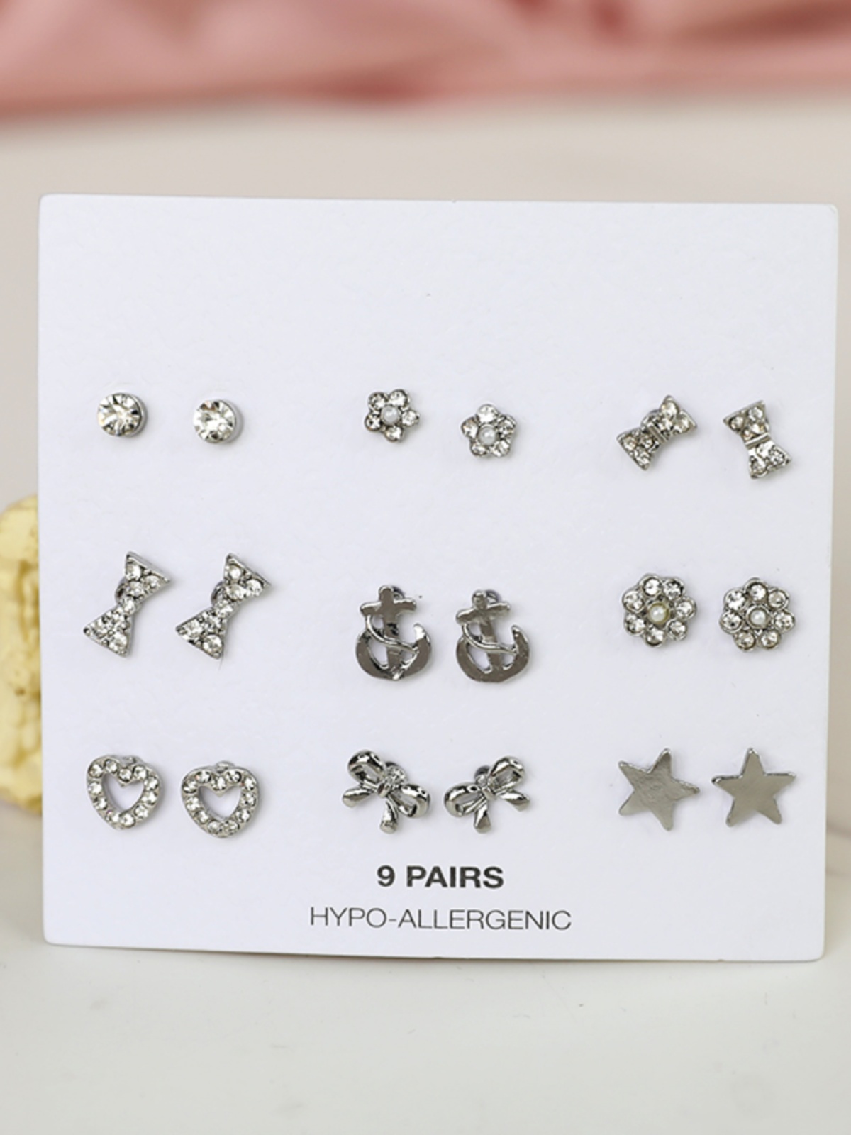 Minimalist Silver-Plated Diamond-Studded Small Earrings Set - 9 Pairs, Elegant and Versatile Jewelry for Women