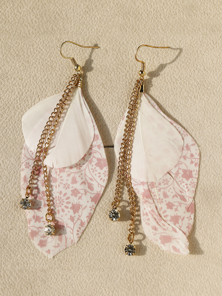 Minimalist White Feather Print Tassel Earrings - Elegant Long Earrings for Women, Versatile Stylish Accessories