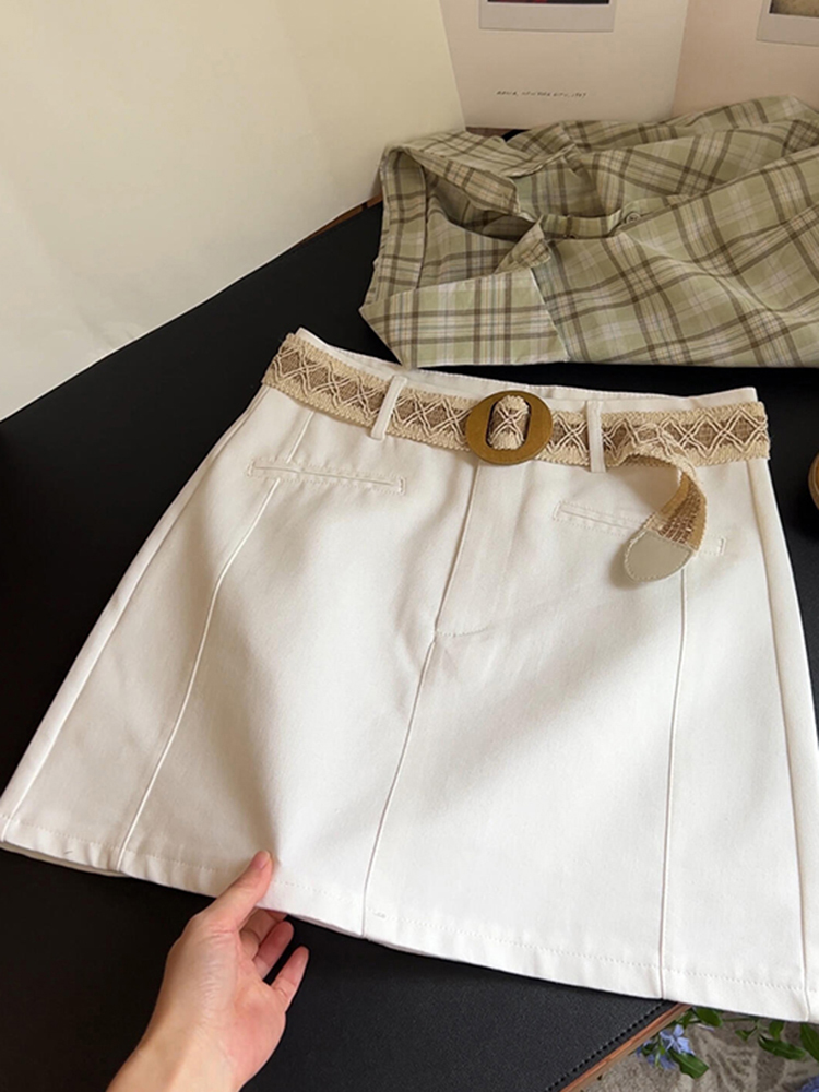 Minimalist Women's High-Waisted Bodycon Skirt 2025 Summer Korean Style Slim-Fit Versatile Belted Half Skirt