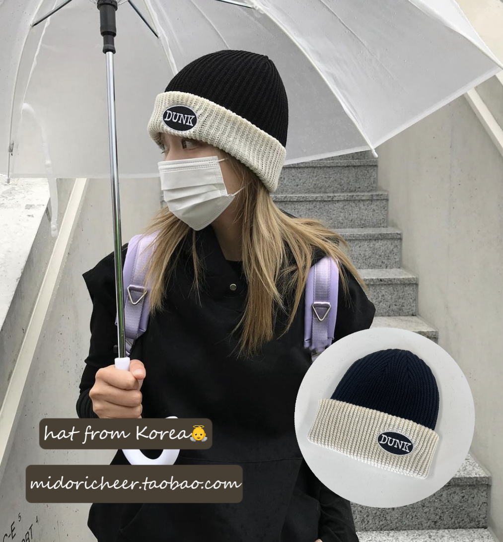 Multicolor Knitted Hat - Korean Style Autumn Winter DUNK Cold Weather Beanie - Trendy Dongdaemun Fashion Accessory