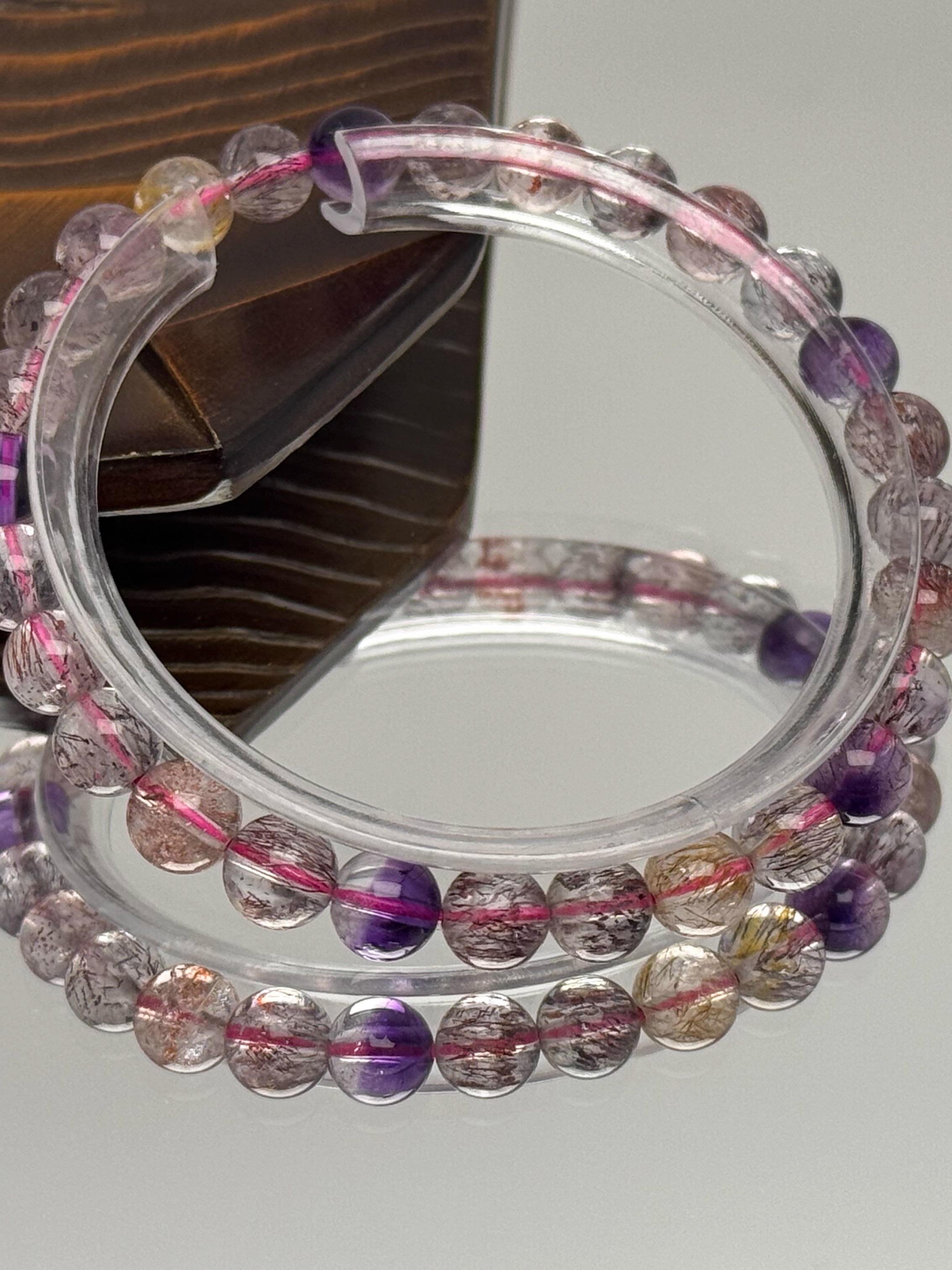 Natural Fairy Super Seven Crystal Bracelet with Purple, Yellow, Red, and Black Beads - Boho Chic Gemstone Jewelry
