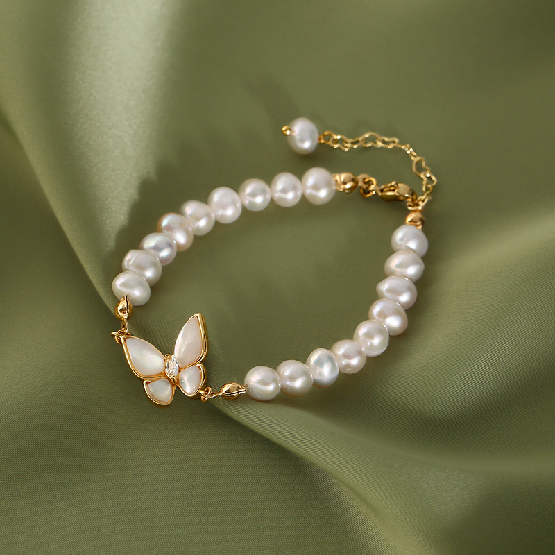 Natural Freshwater Pearl Butterfly Bracelet for Women - Light Luxury Gift for Best Friend's Birthday, 2025 Trend