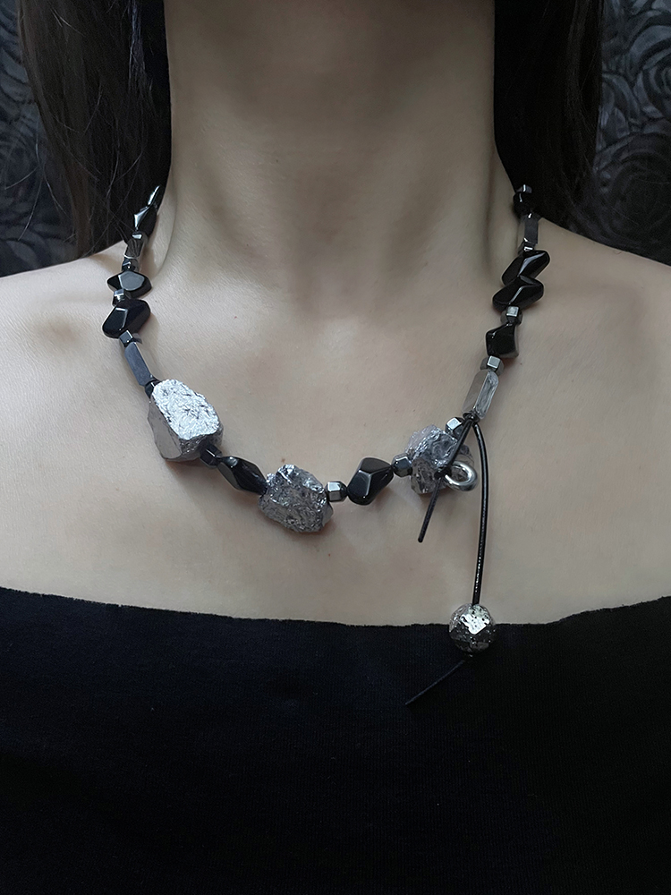 Natural Stone Bead Necklace for Women - Personalized Hip-Hop Minimalist Style, Light Luxury High-End Neck Accessory