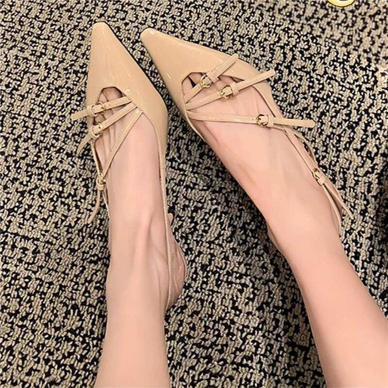 Nude High-Heeled Sandals for Women - 2025 Thin Heel One-Strap Sexy Kitten Heel Pointed Toe Backless Design