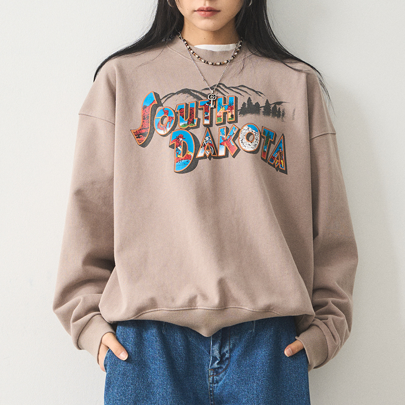 Oversized Printed Sweatshirt for Women - 2025 Spring American Lazy Style Round Neck Top