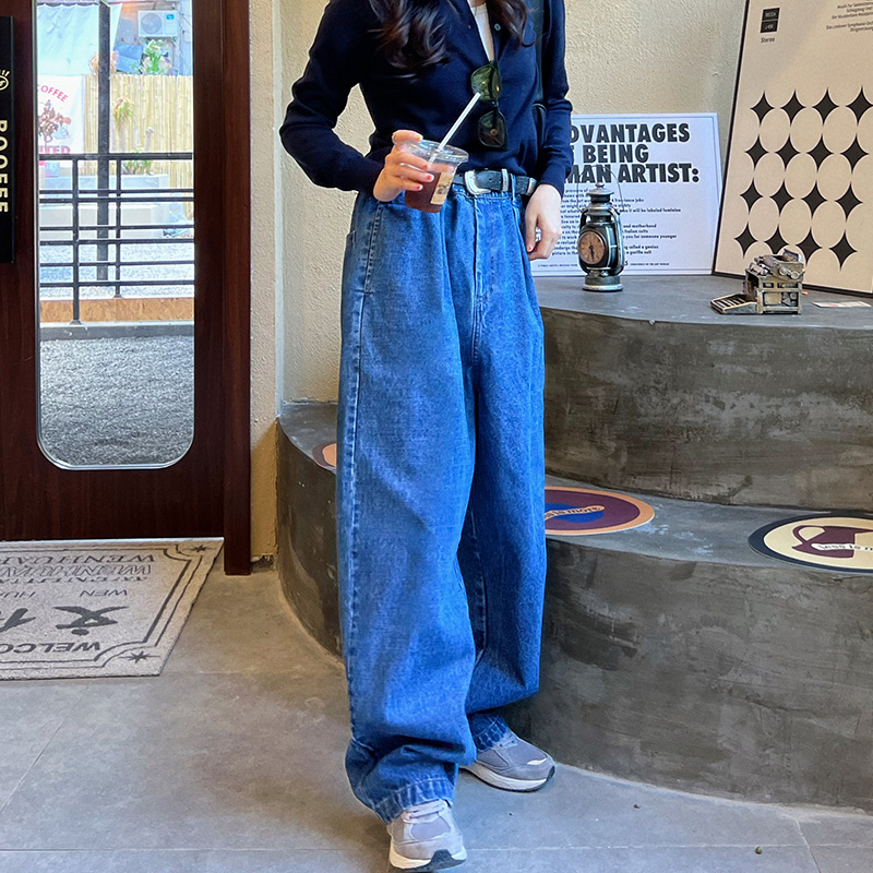 Oversized Women's Straight High-Waisted Wide-Leg Jeans - Retro Loose Fit for Fall 2025, Versatile 90s-Inspired Fashion Pants