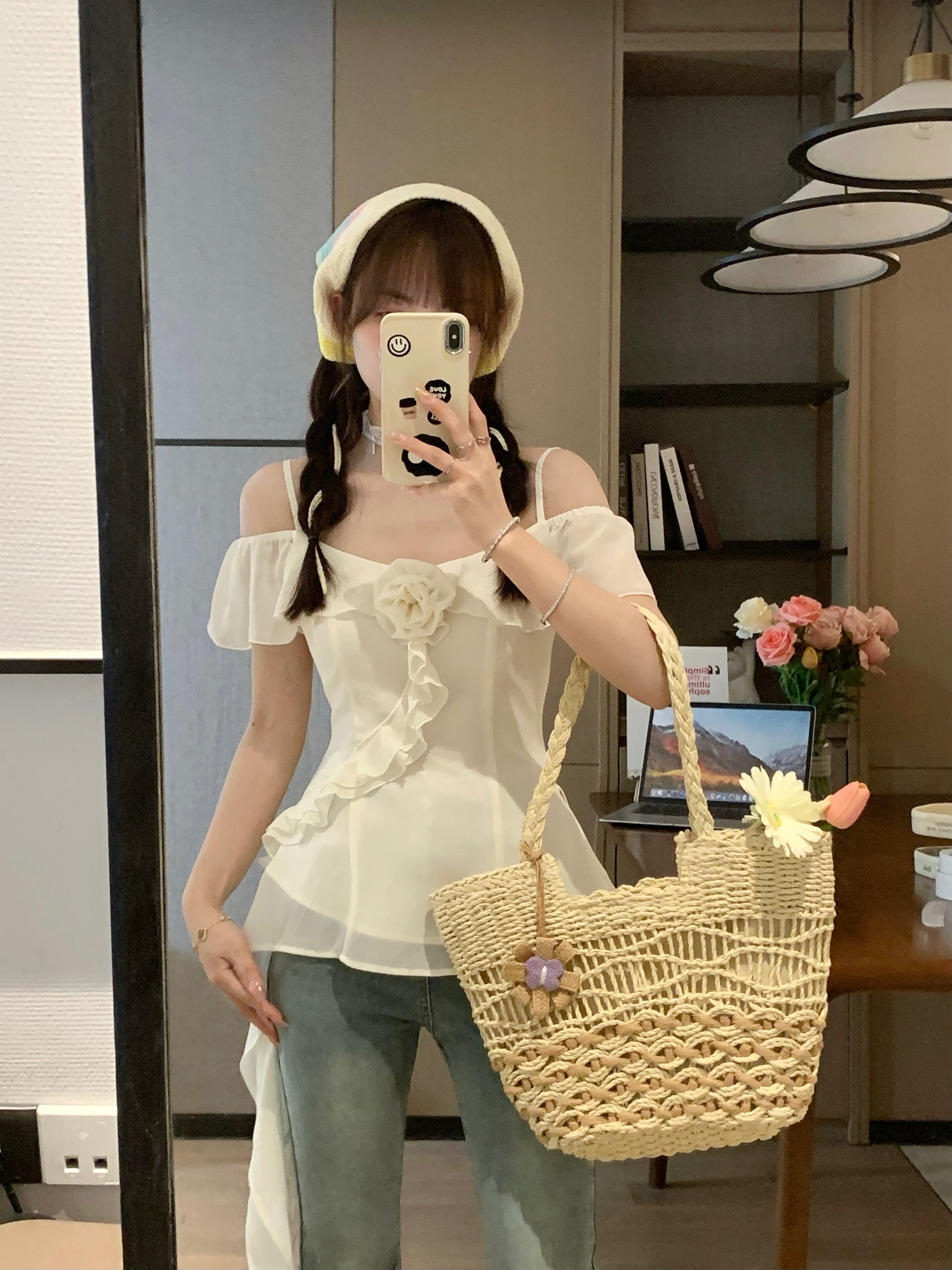 Patchwork Irregular Design Shirt for Women - Korean Style Elegant Slim Fit - Spring/Summer Fashion Essential