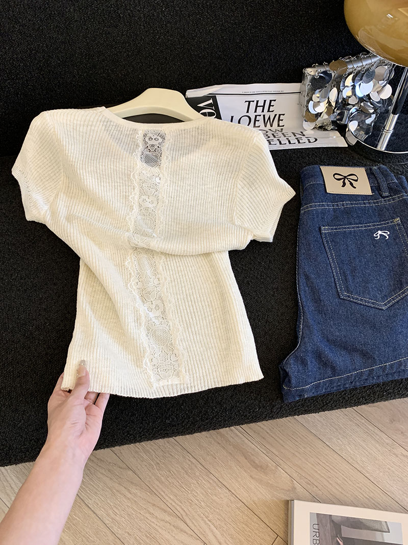 Petite Fitted Short Lace Hollow Back Top with Unique Short Sleeves - Stylish Women's Fashion for Effortless Chic Looks