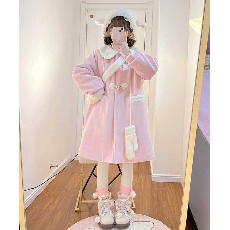 Petite JK Uniform Doll Collar Toggle Woolen Coat in Yellow and Black with Cotton Outerwear - Y2K Fashion
