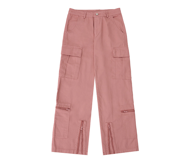 Pink Straight Casual Work Pants for Women â€“ Trendy American Retro Hip-Hop Street Dance Style