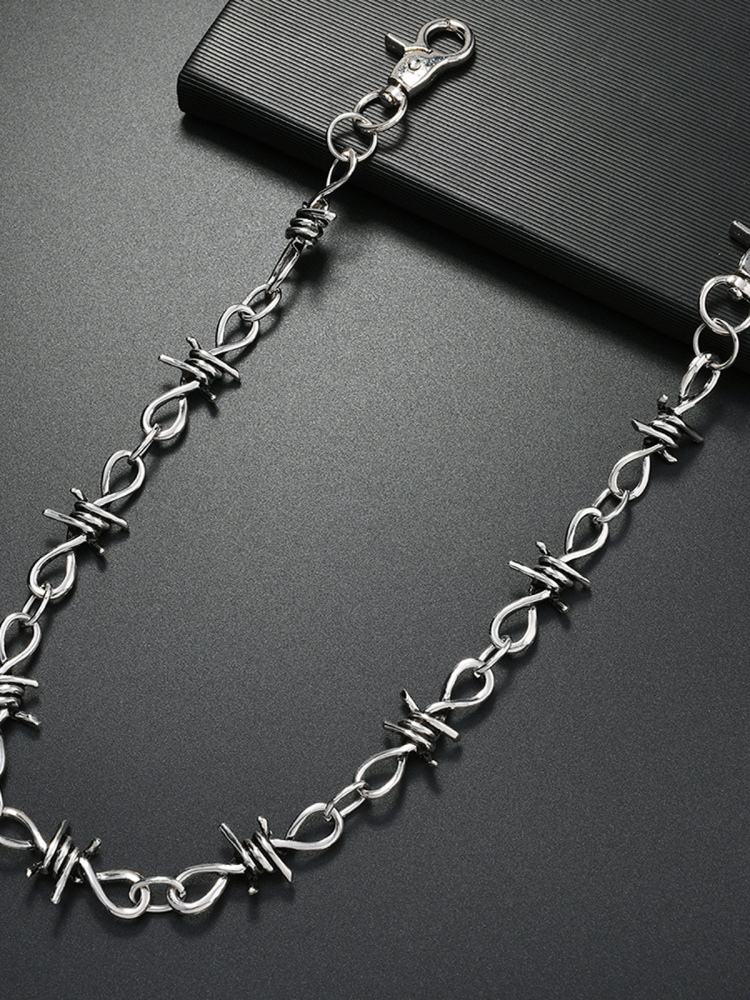 Punk Rock Metal Pants with Chain and Thorn Spike Detail - Versatile Alternative Fashion for Edgy Style Enthusiasts