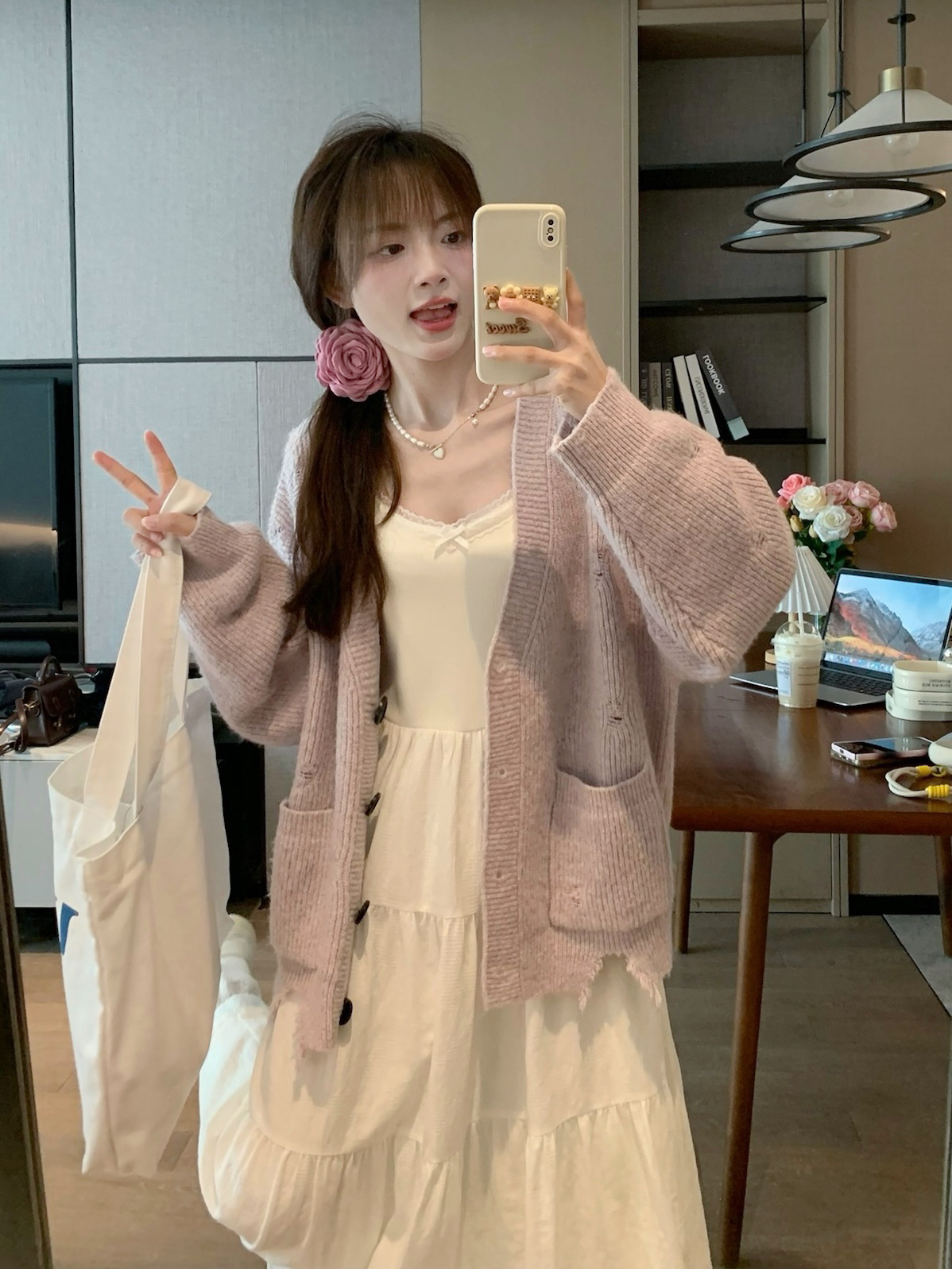 Purple Knitted Cardigan Short Top - Women's Loose Sweater for a Relaxed Spring Look - Trendy Lightweight Layering Piece