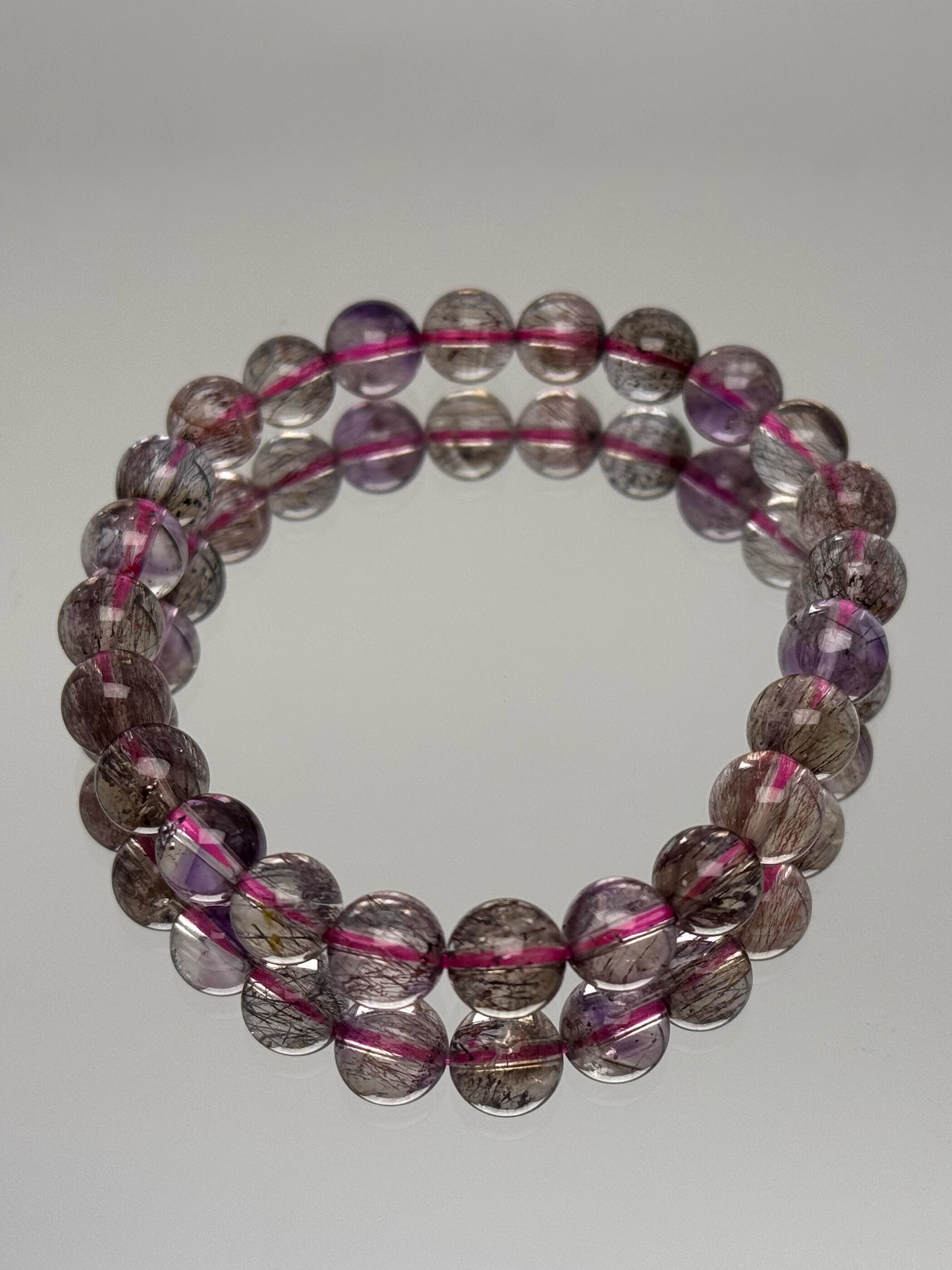 Purple Super Seven Crystal Bracelet for Women - Natural Fairy Design with Fireworks Beads and Black Currant Accents, Boho Style