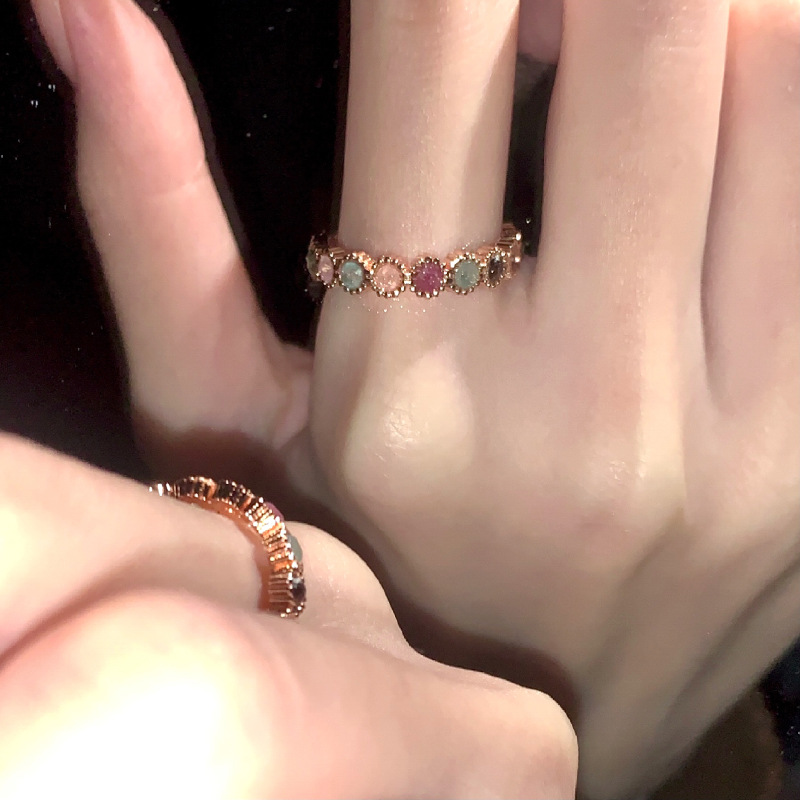 Rainbow Gemstone Ring for Women - Trendy Niche Design, 2025 Style, Sweet Cool Accessories, High-End Feel