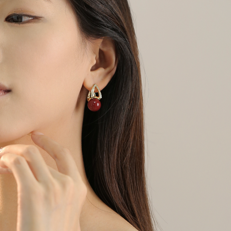 Red Pearl Hollow Earrings for Women, Elegant National Style, Festive Wedding Jewelry, Ideal for Brides and New Year Celebrations