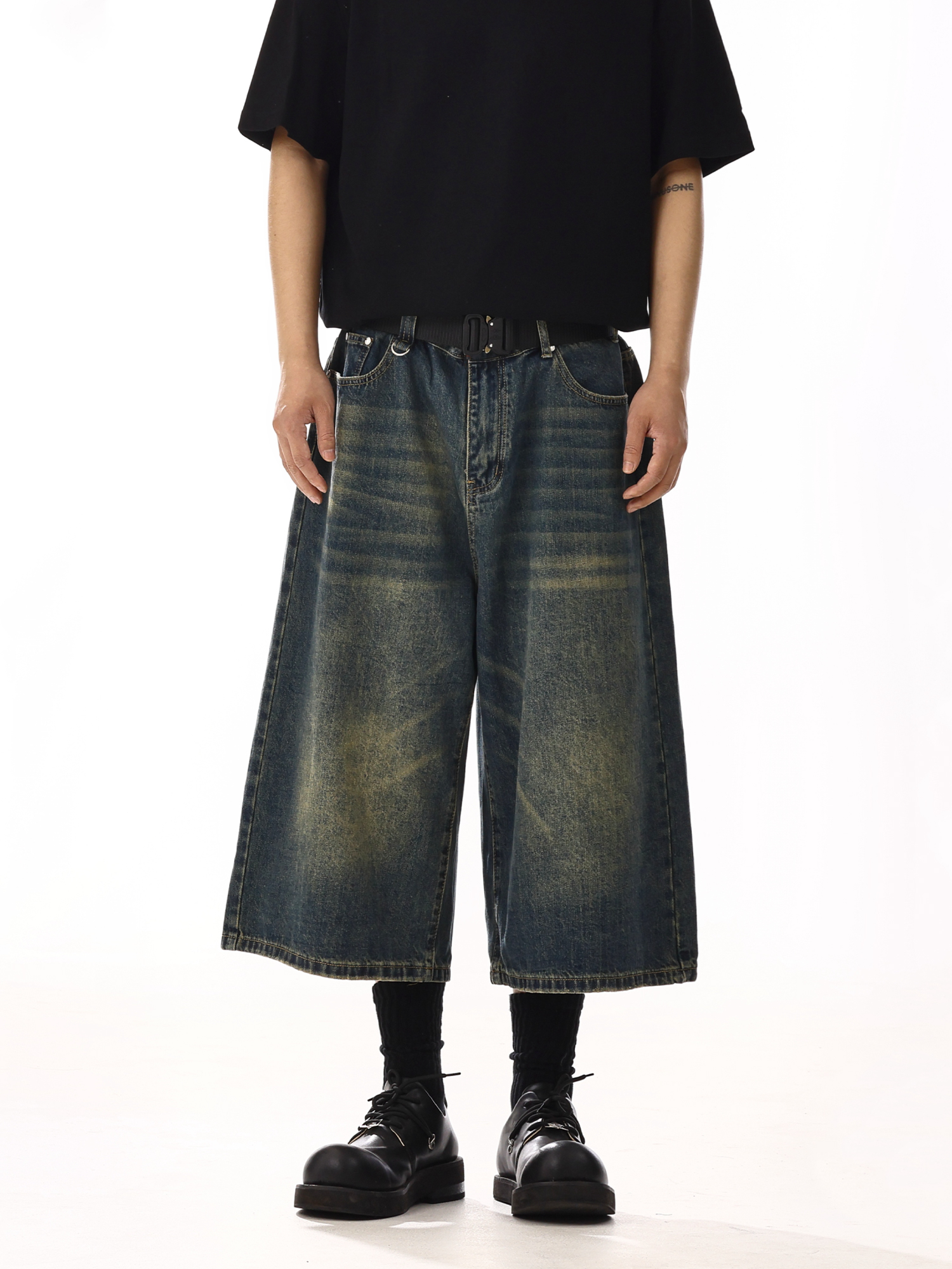 Retro American-Style Washed Denim Capri Pants for Summer, Unisex Casual Loose-Fitting Straight-Leg Shorts