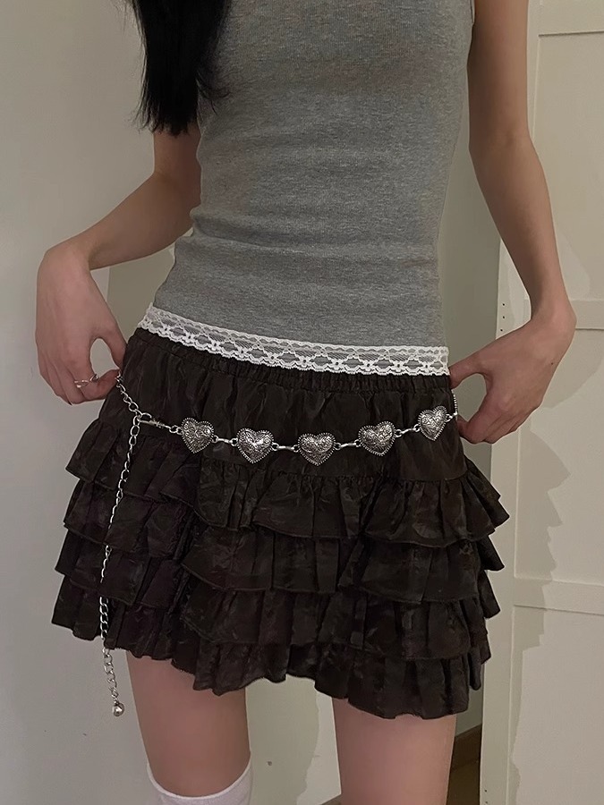 Retro Artistic Heart Skirt with Sweet Waist Chain - Women's Fairy Style for 90s and Y2K Fashion Lovers