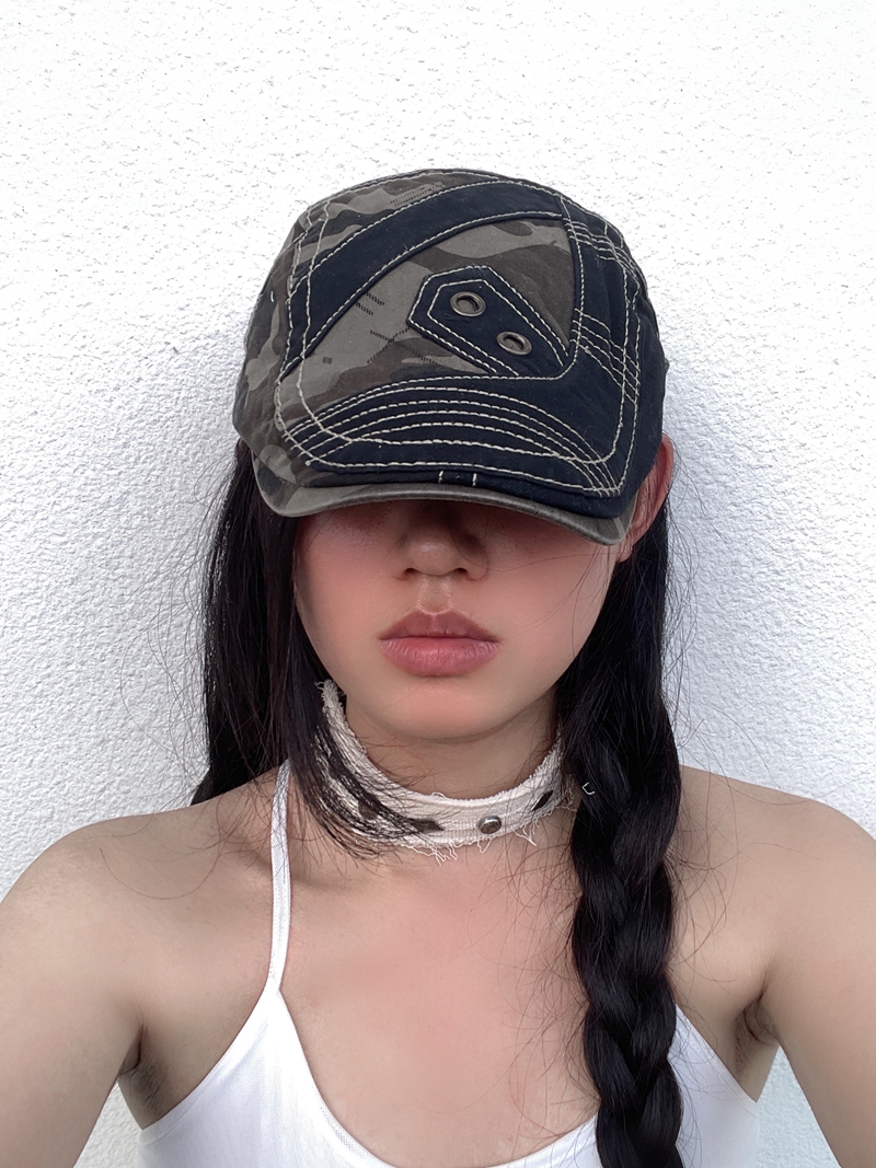 Retro Color-Blocking Camouflage Flat-Brim Painter's Cap - Versatile Japanese Style Newsboy Duckbill Beret