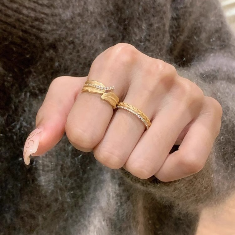 Retro Gold Brushed Wheat Ear Leaf Ring for Women - Unique High-End Finger Ring for Index Finger, 2025 Trendy Fashion Accessory