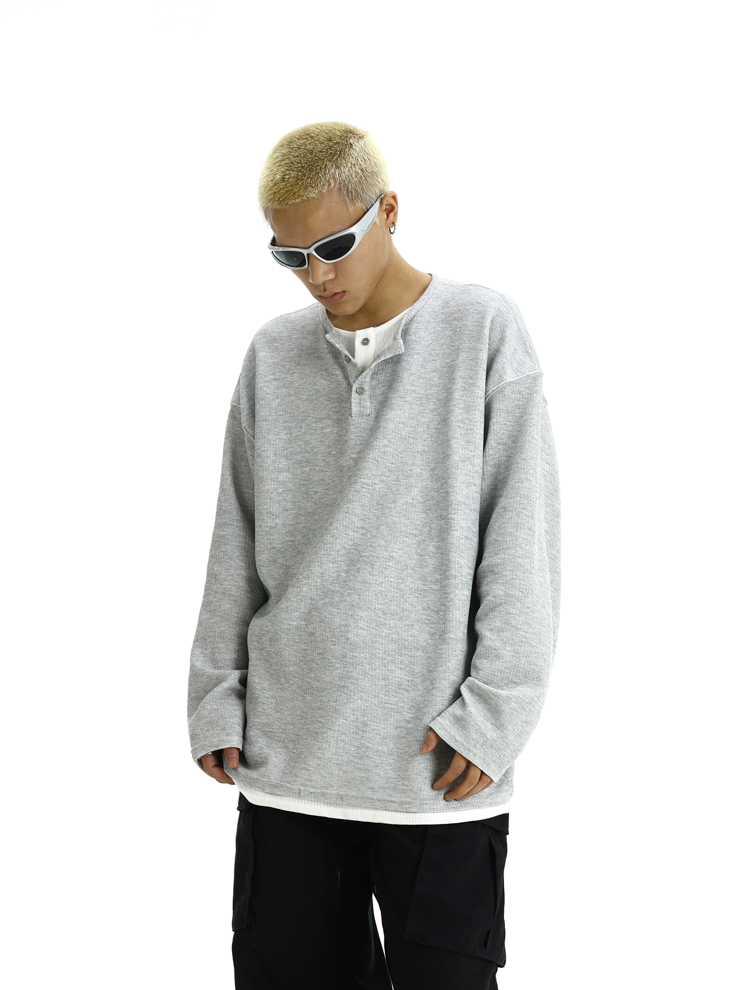 Retro High-End Men's Sweatshirt, Faux Two-Piece Long Sleeve Streetwear Top, Stylish Loose Fit Fashion Tee