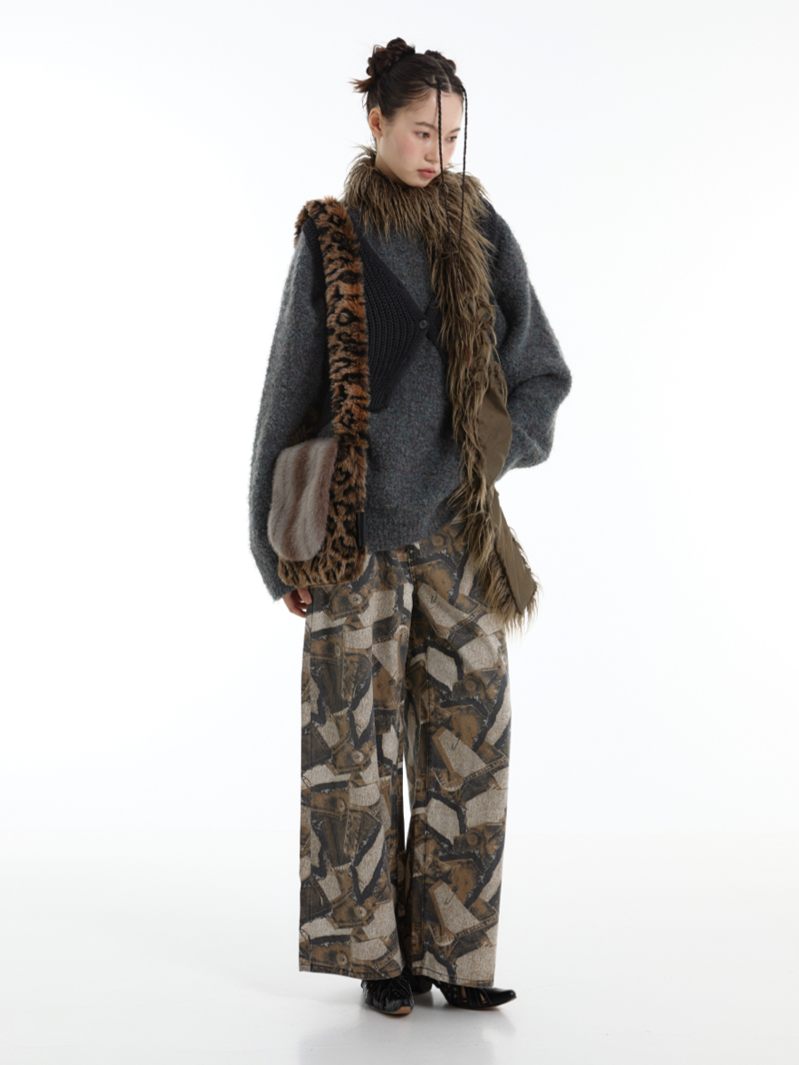 Retro Leopard Print Color Block Soft Fur Small Square Bag for Phones - Trendy 90s Inspired Accessory