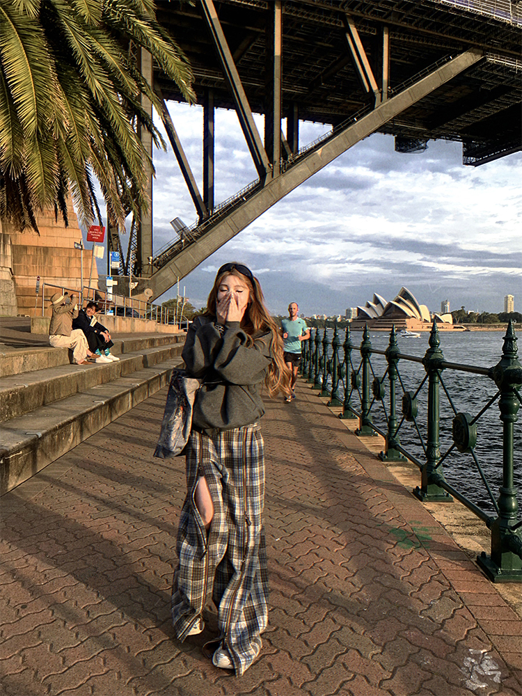 Retro Loose Straight Plaid Casual Pants for Women - Versatile Wide-Leg Long Trousers for Y2K and 90s Fashion