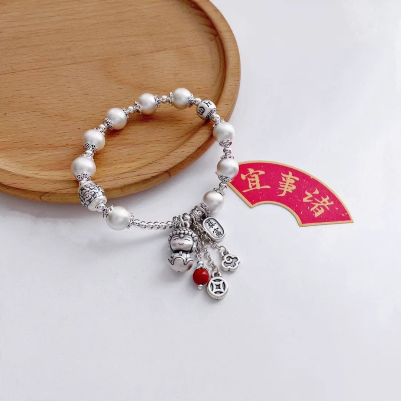 Retro National Style Bead Bracelet for Women - Peace Baby Buddha Design, Simple & Versatile Lucky Hand Accessory