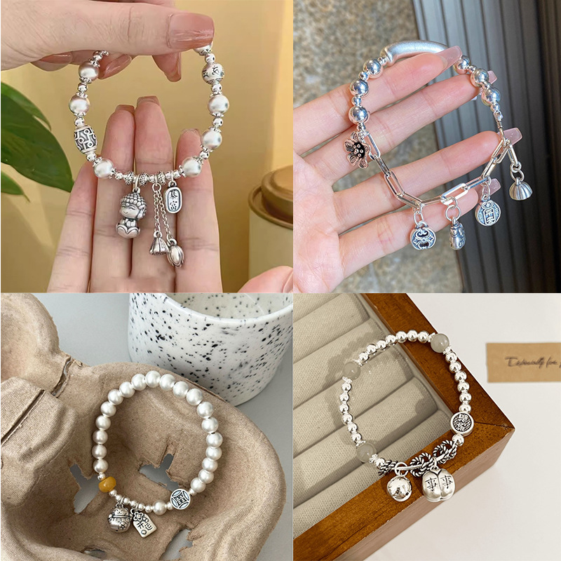 Retro National Wind Persimmon Bracelet for Women with Maitreya Buddha Design - Versatile Pearl Hand Accessory for 2025