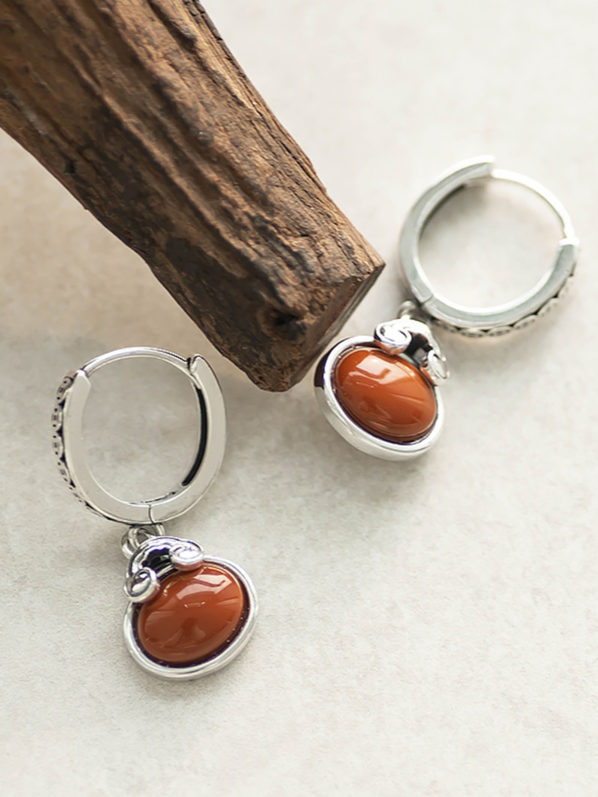 Retro Palace Style 925 Silver Earrings with Southern Red Agate Stone, Hanfu-Inspired Ear Studs, Perfect for 520 Gifts and Special Occasions