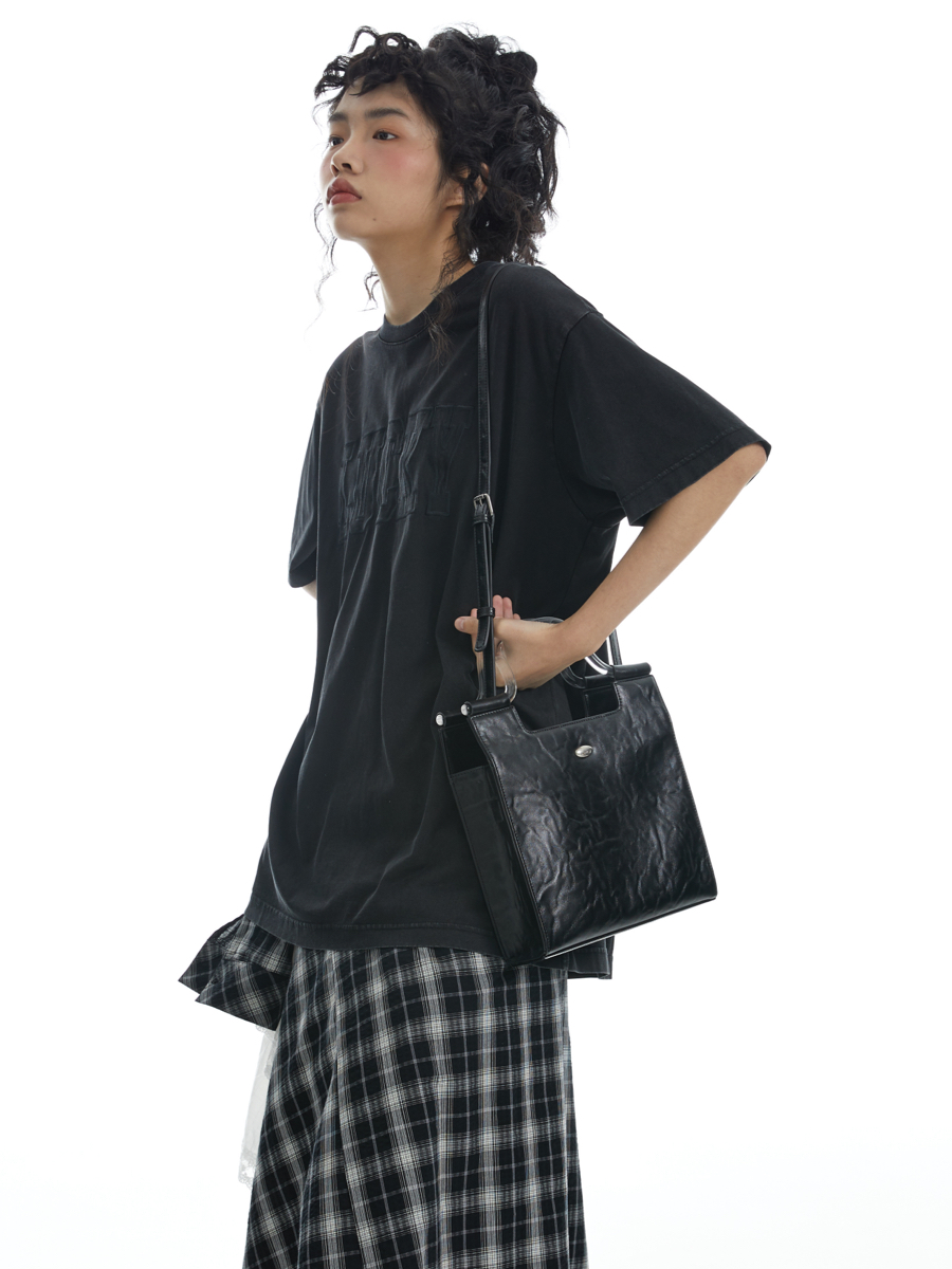 Retro Pleated Cowhide Handheld Crossbody Bag - Small Square Style for Y2K Fashion Lovers