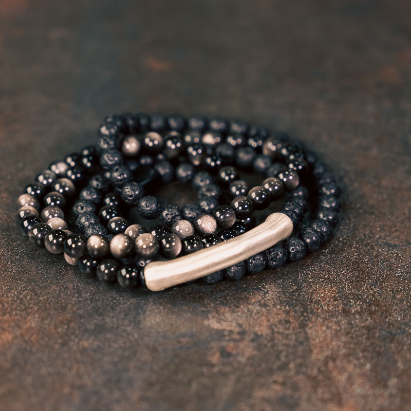 Retro Silver Obsidian Volcanic Stone Multi-Layer Bracelet for Women & Men, Personalized Accessories, Stylish Jewelry
