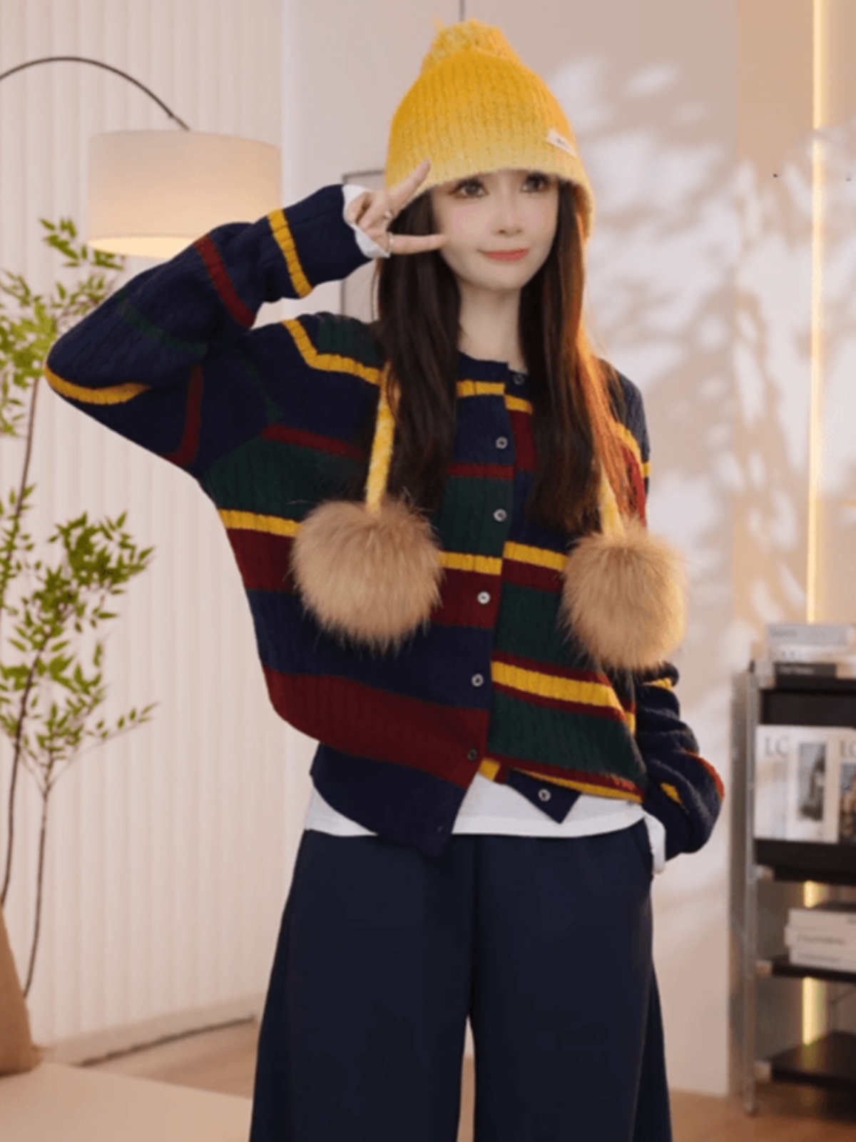 Retro Striped Long Sleeve Knitted Cardigan for Women - Stylish Loose Short Sweater for Fall, Y2K Inspired Fashion