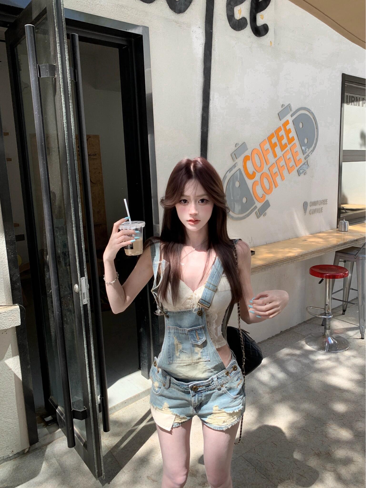 Retro Sweet & Spicy Denim Overalls for Women - 2025 Summer Slim-Fit Versatile Shorts for Y2K Style