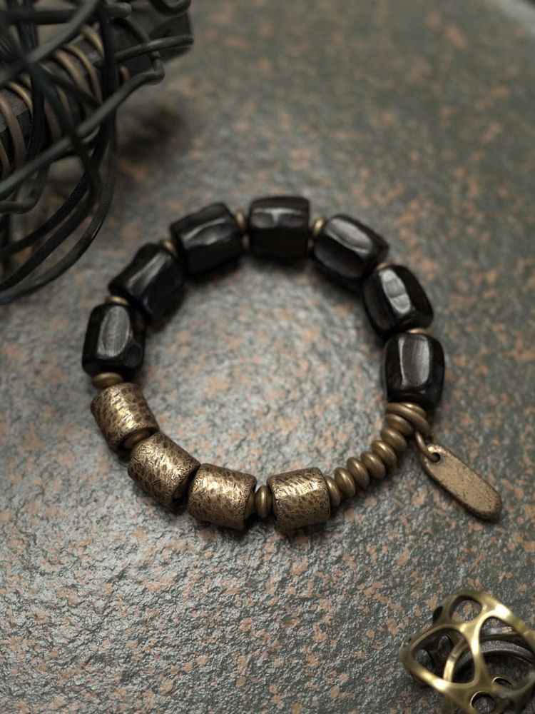 Retro Texture Black Sandalwood Bracelet for Men and Women - Non-Fish Homeæ›²å°¾èŠ± Design, Fashion Jewelry Accessory