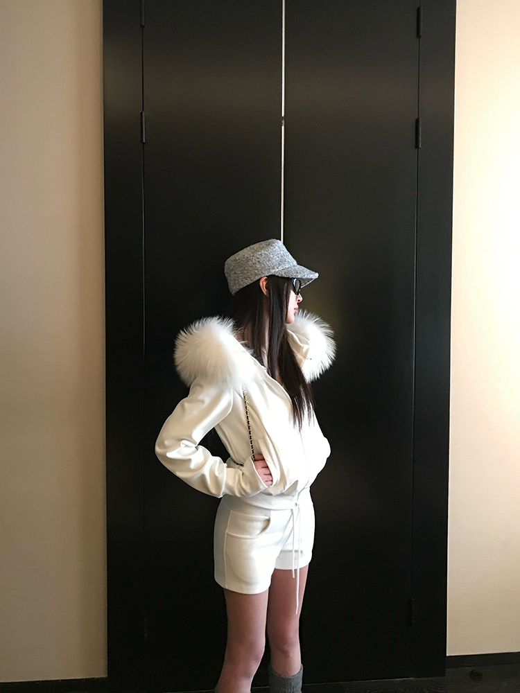 Retro Velvet Raccoon Fur Collar Short Hooded Sweatshirt Jacket Set with Shorts and Pants - Y2K Inspired Fashion