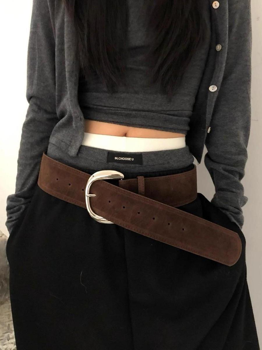 Retro Y2K Wide Brimmed Suede Belt for Hot Girls - Niche Fashion Statement Accessory